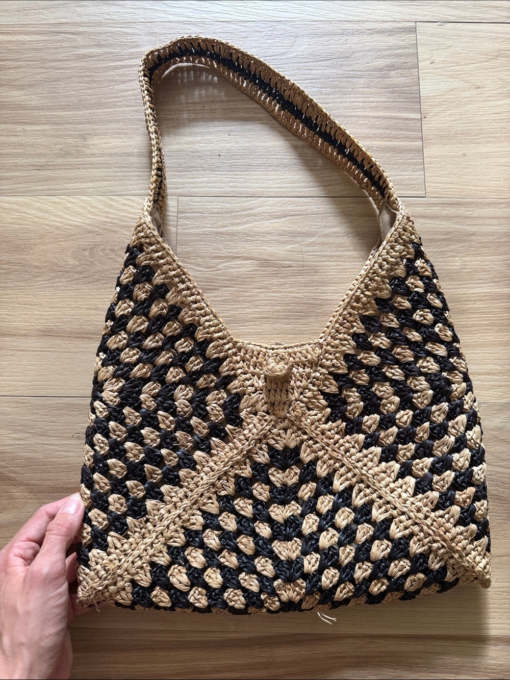 Hat Attack Black and Tan Crochet Shoulder Bag - Picture 3 of 3
